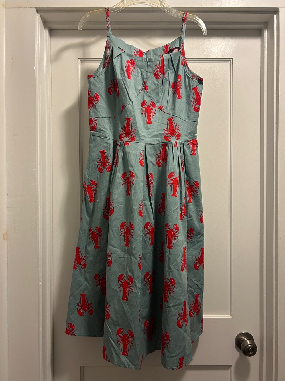 Banned Retro Blue Maxi Dress w/ Red Lobster Print - M, NWOT